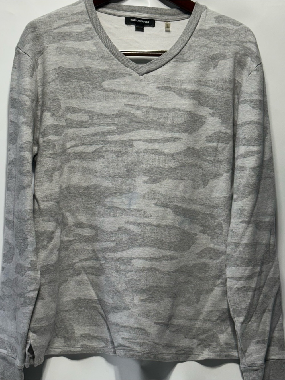 Karl Lagerfeld Light Gray Camo V-Neck Long Sleeves Pullover